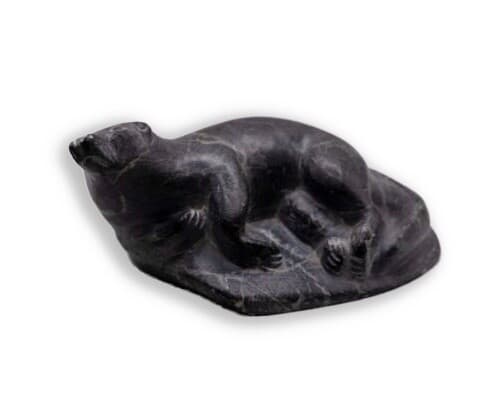 Inuit Canadian Eskimo Carved Soapstone Otter Native Sculpture Signed Abraham Pov