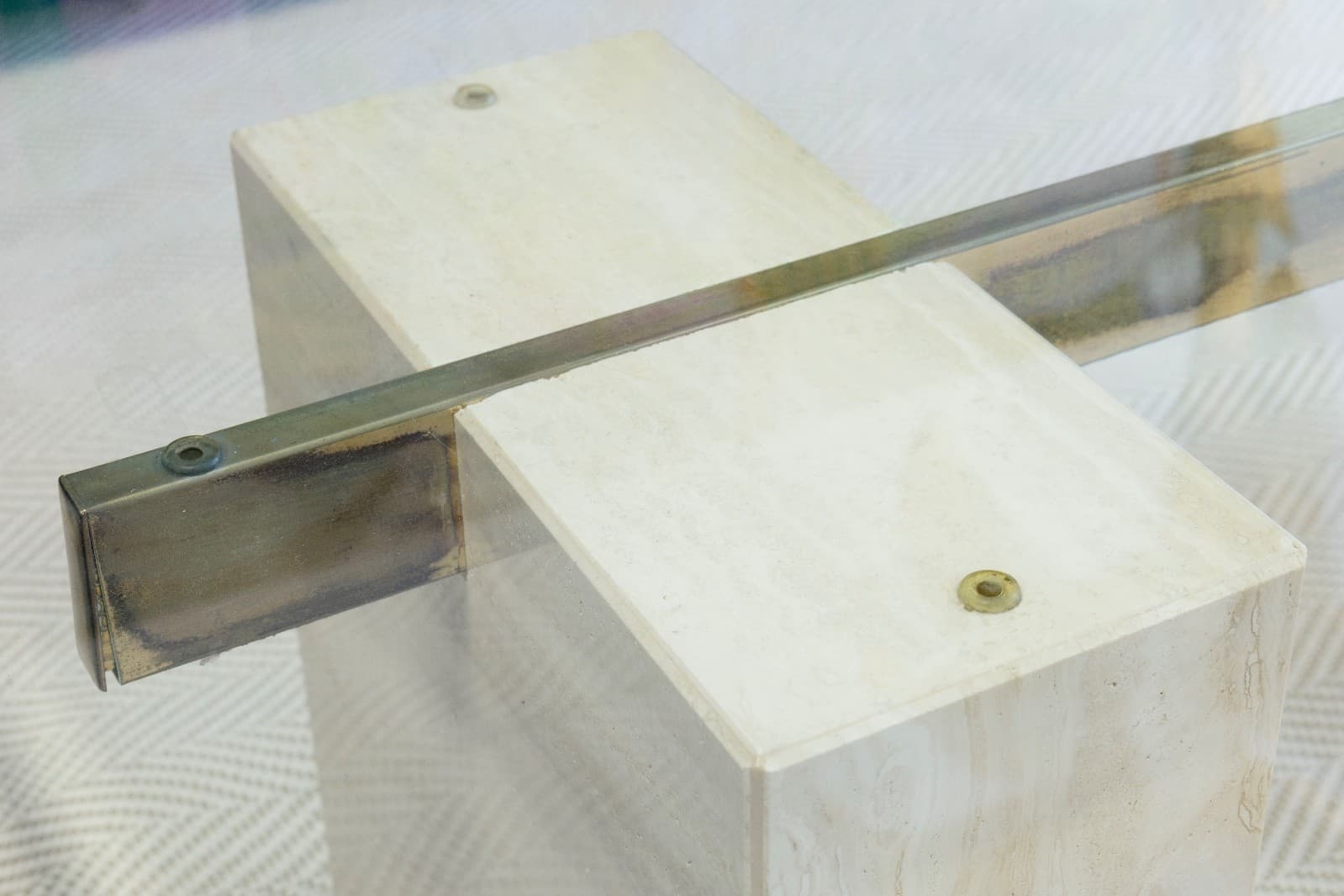 Vintage Artedi Stone & Brass Crossbar Coffee Table - Thumbnail 3