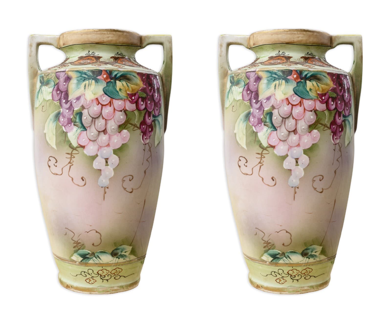 Nippon - Pair of Vases, c. Early 20th Century Stamped Antique Hand Painted