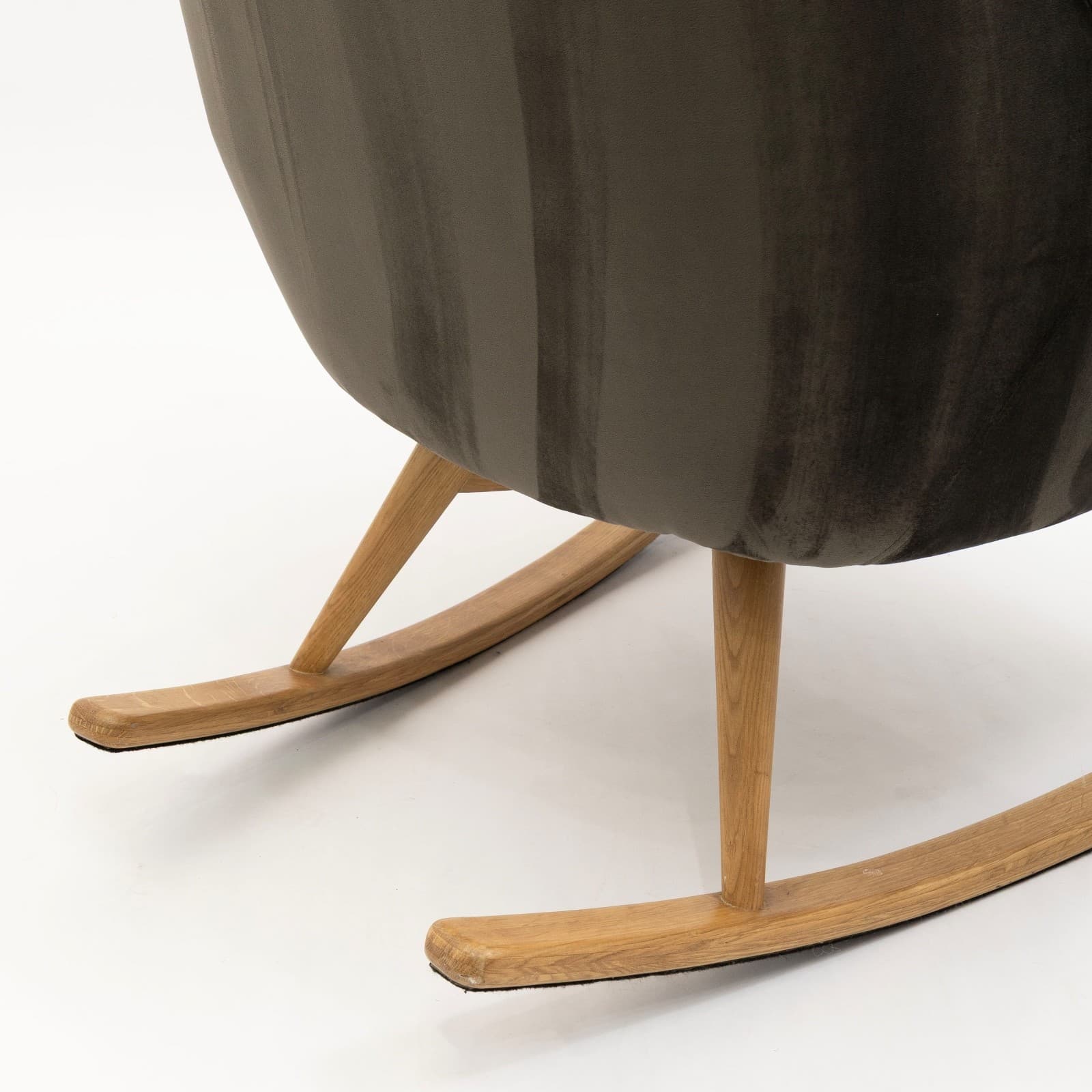 Pair Of Contemporary Gray Velvet Upholstered Rocking Chairs With Wooden Runners - Thumbnail 5