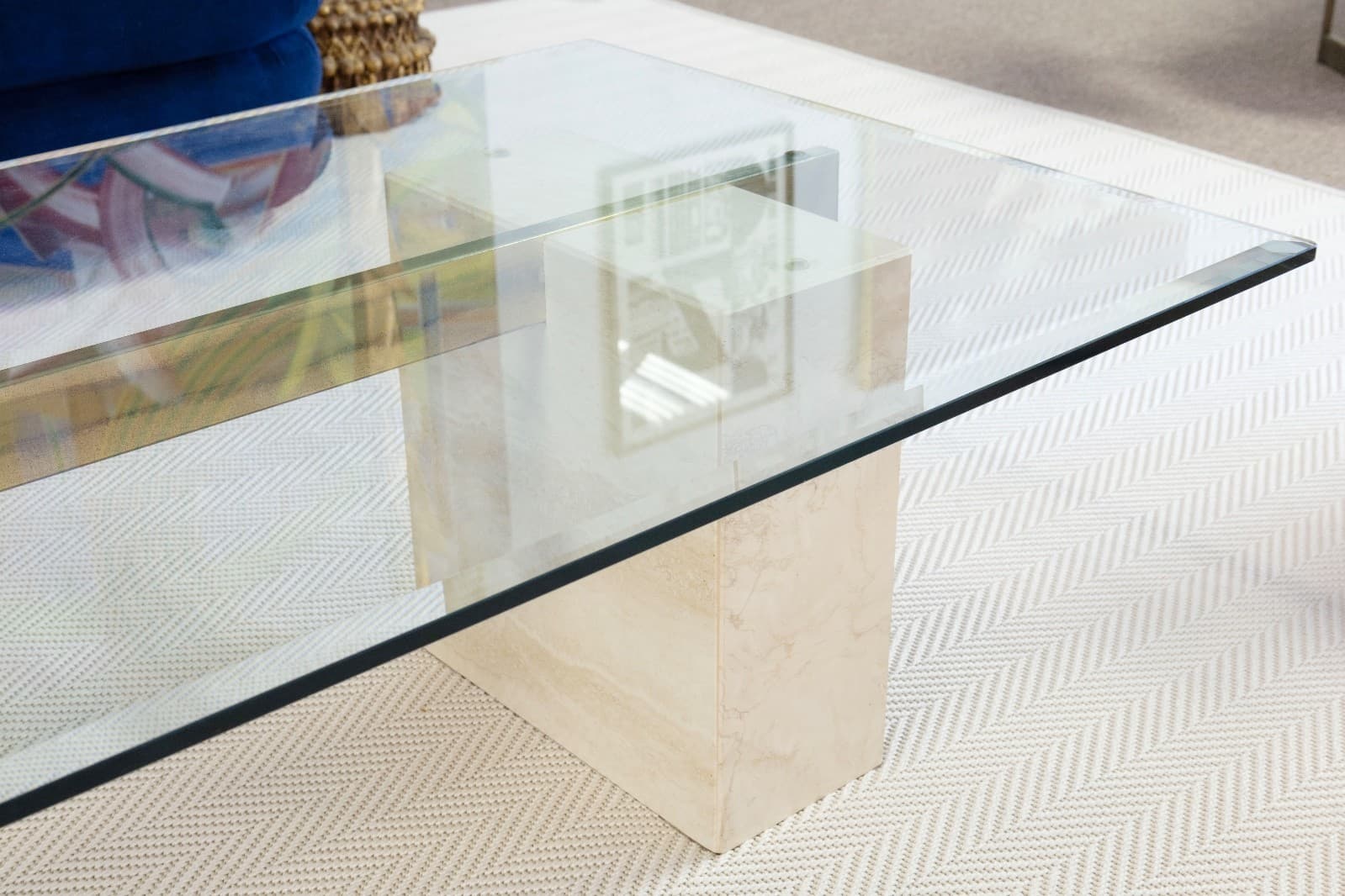 Vintage Artedi Stone & Brass Crossbar Coffee Table - Thumbnail 4