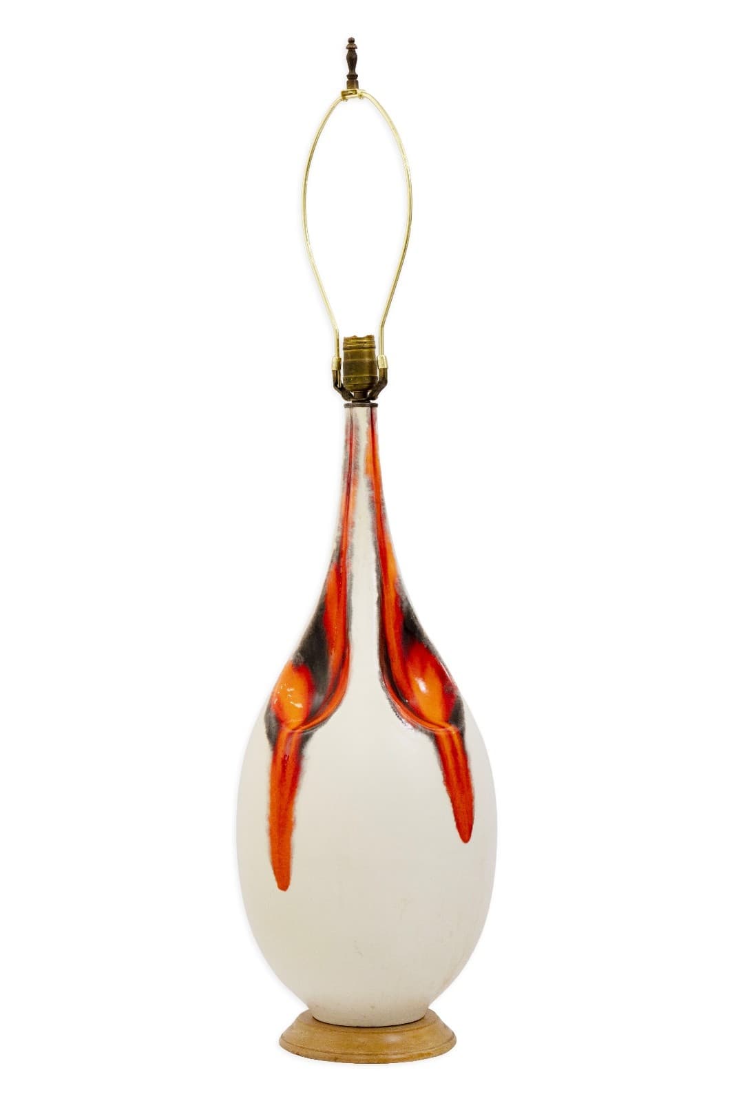 Off White And Orange Ceramic Drip Glaze Table Lamp - Thumbnail 2