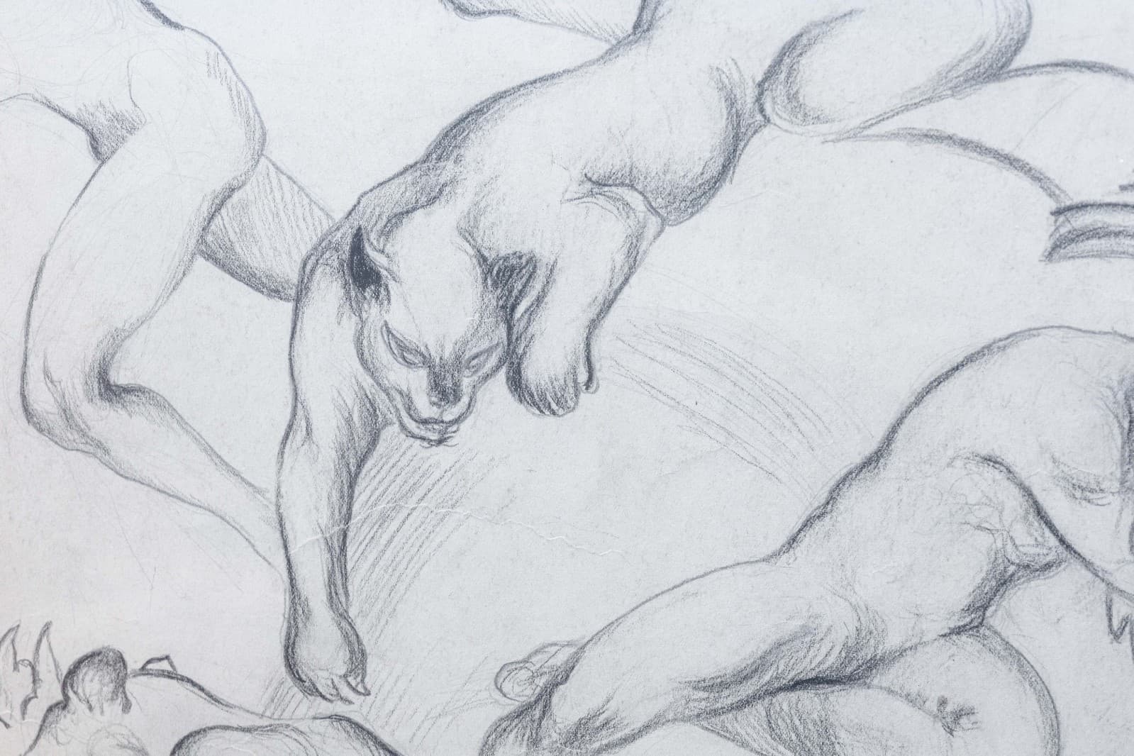 William Hentschel (1892–1962) – Untitled Figurative with Panthers Graphite - Thumbnail 3