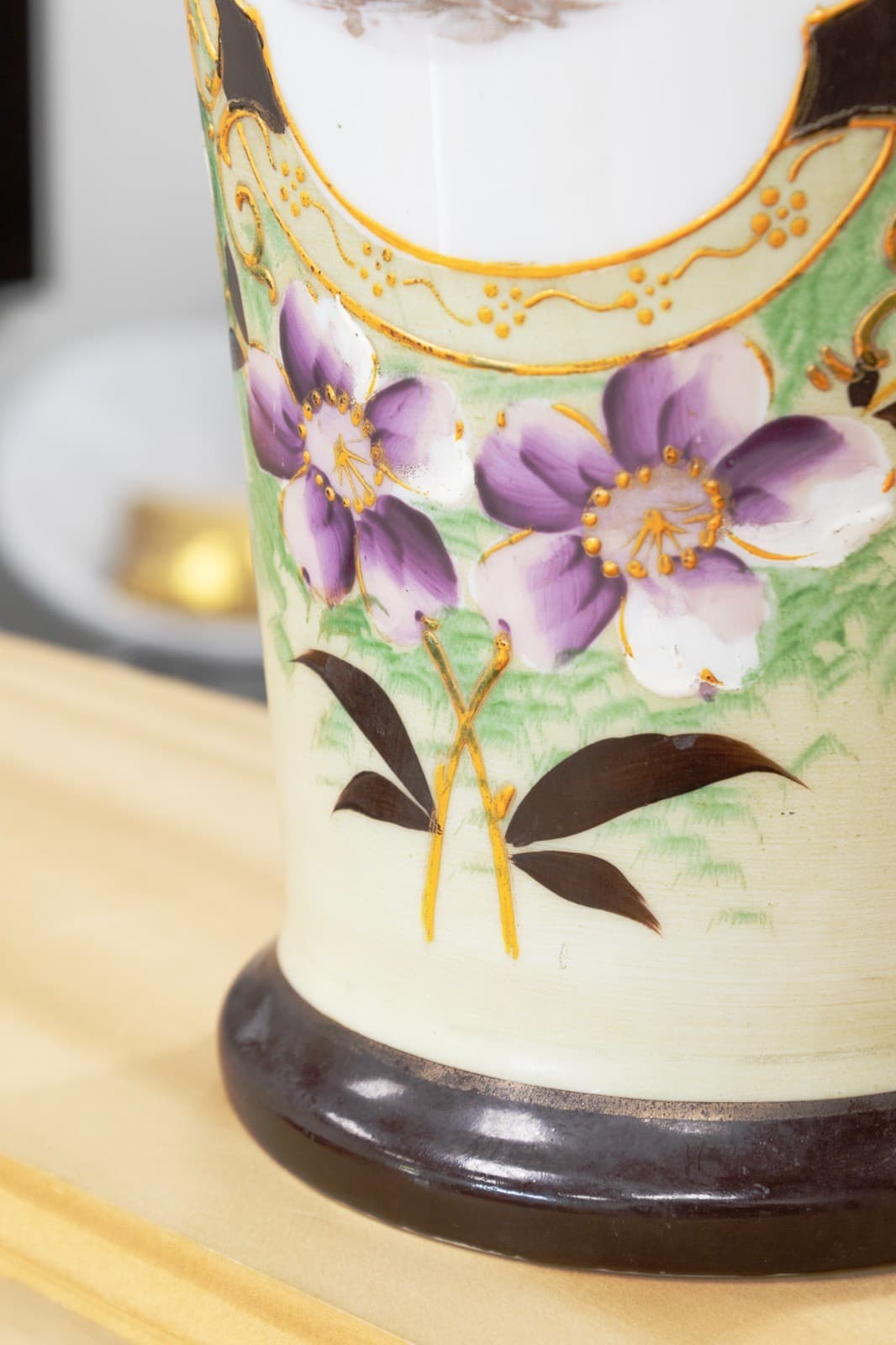 Antique Victorian Bristol - Glass Vase Hand Painted Portrait & Floral Design - Thumbnail 5