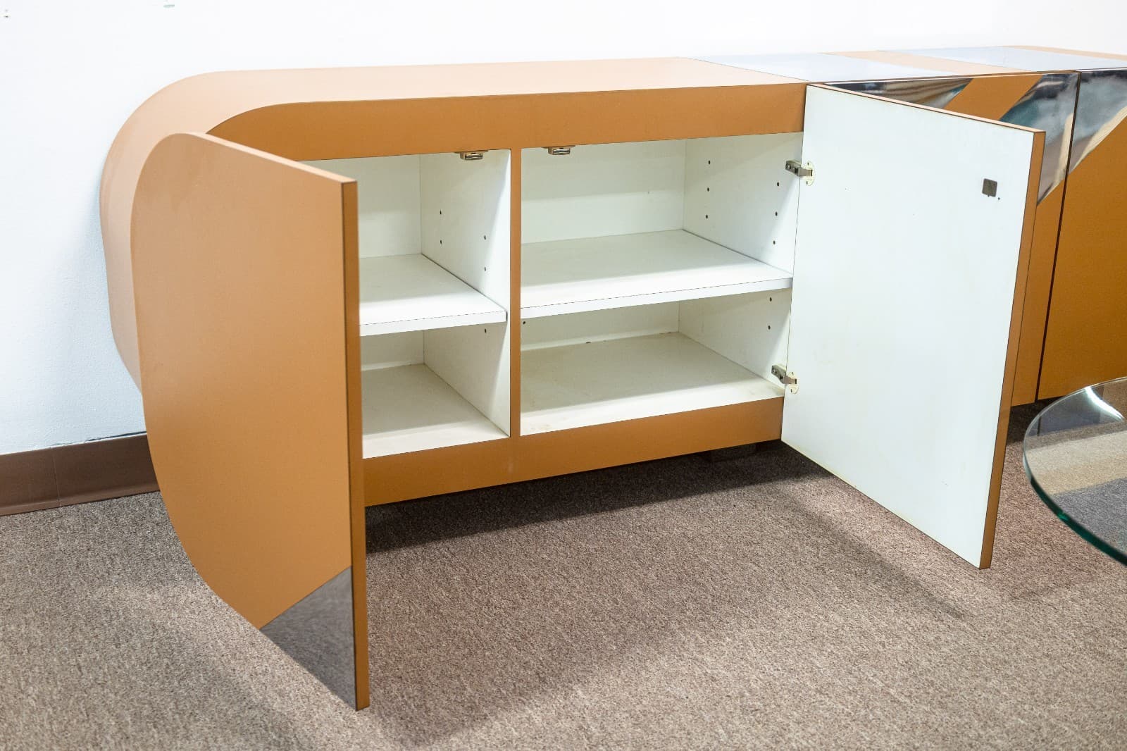 Contemporary Custom Made Beige Laminate and Chrome Striped Credenza Sideboard - Thumbnail 5