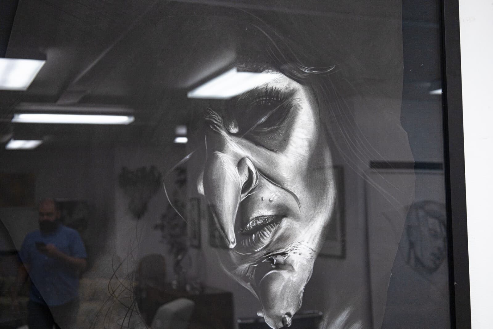 Daniel Samaniego Dark Witch Portrait Graphite & Charcoal Drawing on Paper Framed - Thumbnail 2