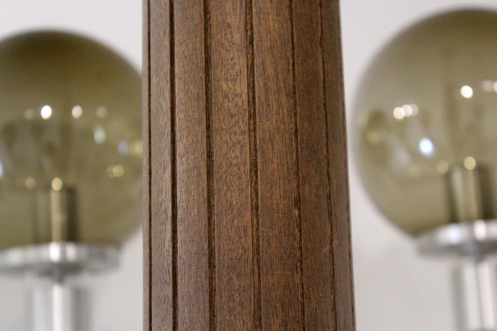 Large Mid Century Modern Smoked Glass & Metal & Walnut Chandelier Sonneman Style - Thumbnail 6