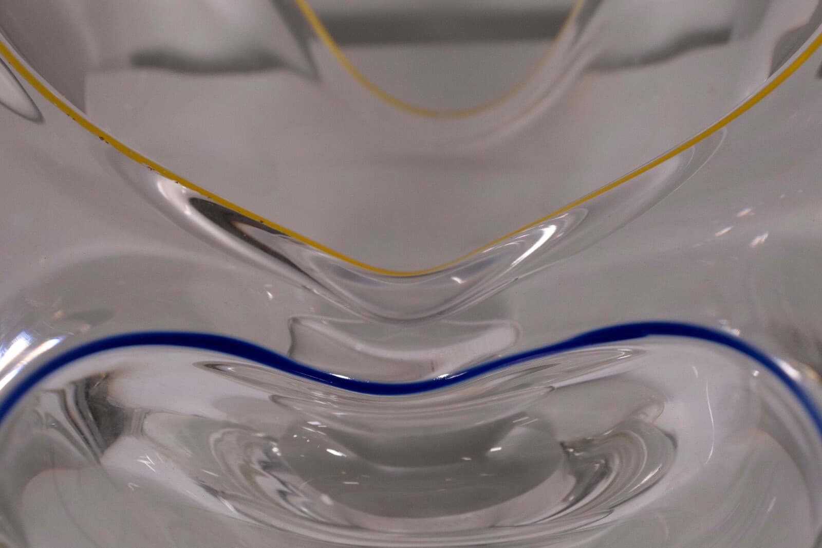 Frantisek Zemek Signed Blue and Yellow Abstract Glass Sculpture with Dual Bowls - Thumbnail 9