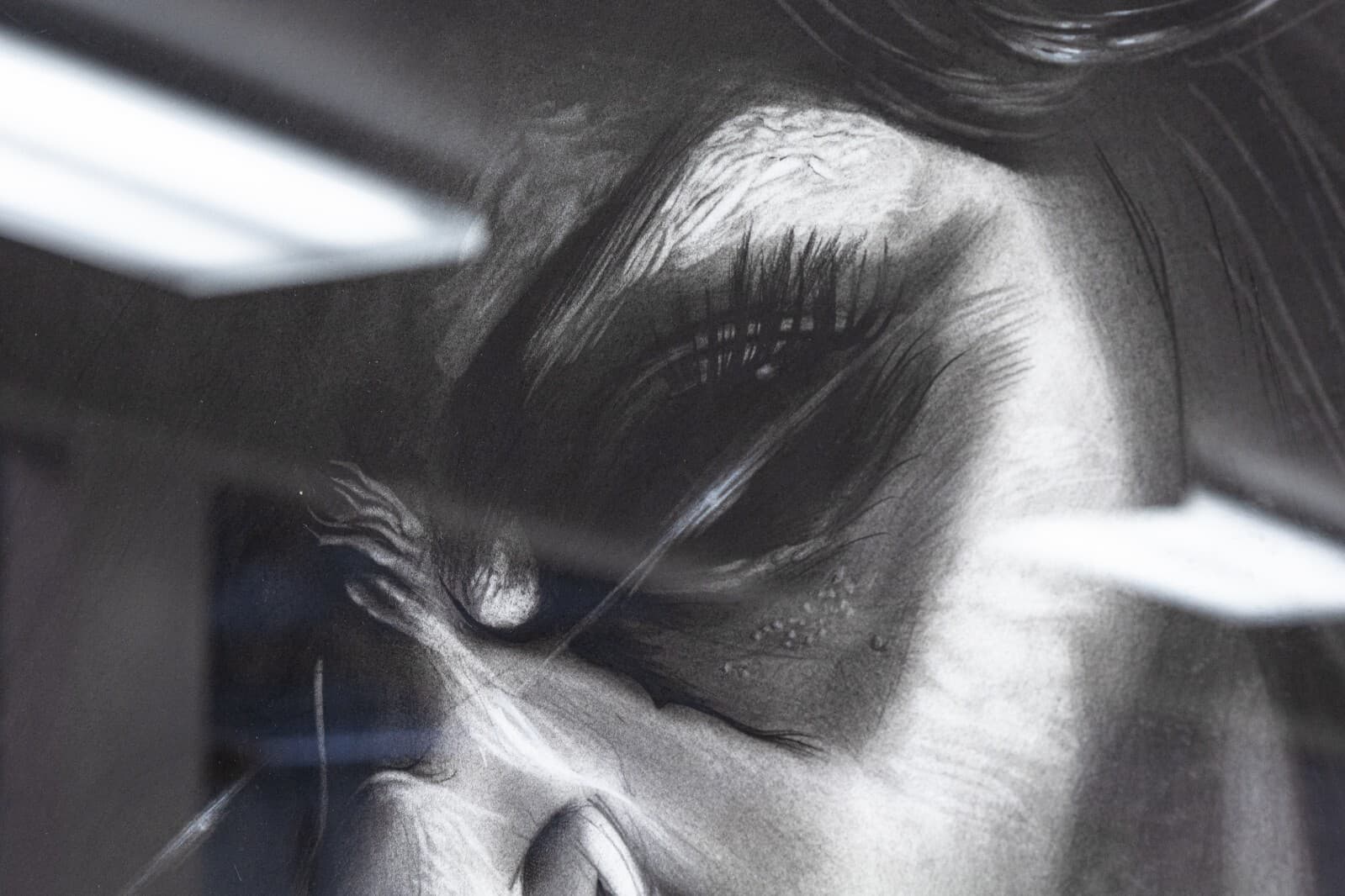 Daniel Samaniego Dark Witch Portrait Graphite & Charcoal Drawing on Paper Framed - Thumbnail 3