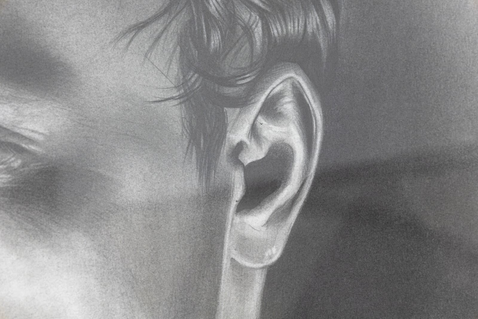 Daniel Samaniego Male Portrait II Graphite & Charcoal Drawing on Paper Framed - Thumbnail 5