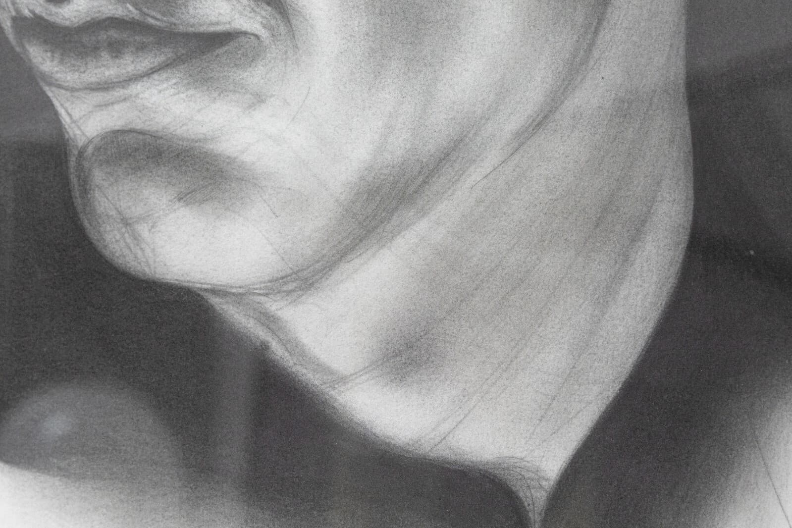 Daniel Samaniego Male Portrait II Graphite & Charcoal Drawing on Paper Framed - Thumbnail 7