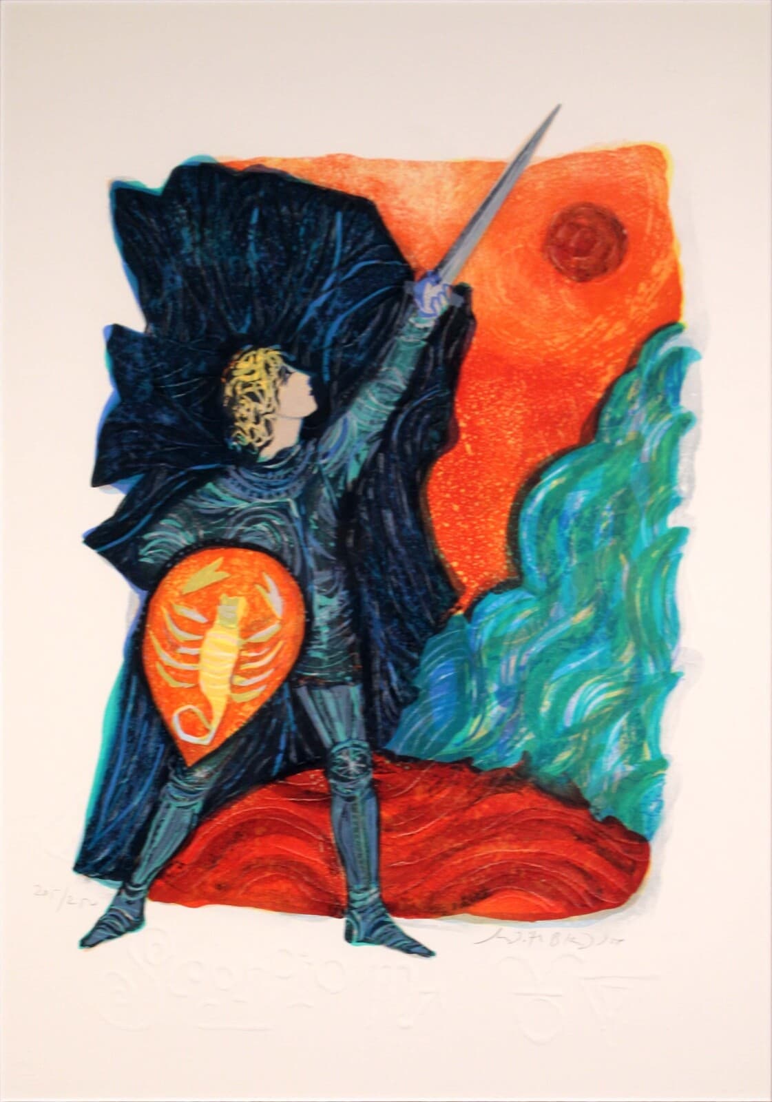 Judith Bledsoe Scorpio Zodiac Signed Contemporary Lithograph 205/250 Framed - Thumbnail 2