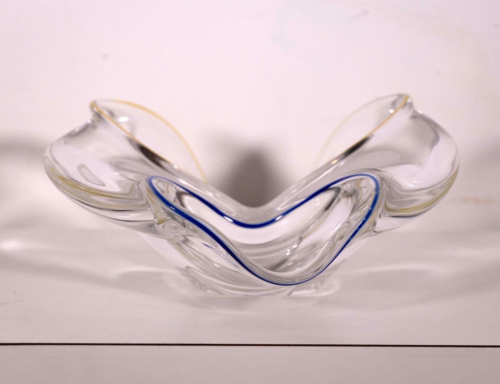 Frantisek Zemek Signed Blue and Yellow Abstract Glass Sculpture with Dual Bowls - Thumbnail 5