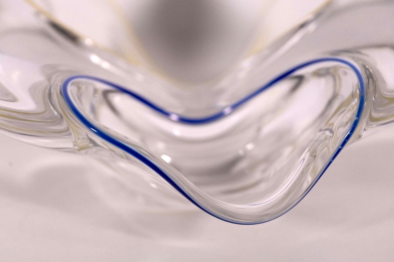 Frantisek Zemek Signed Blue and Yellow Abstract Glass Sculpture with Dual Bowls - Thumbnail 6