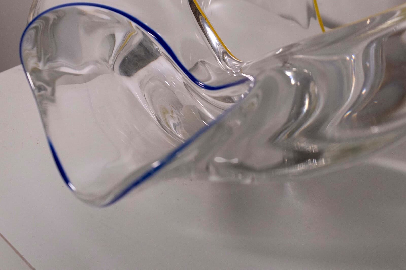 Frantisek Zemek Signed Blue and Yellow Abstract Glass Sculpture with Dual Bowls - Thumbnail 8