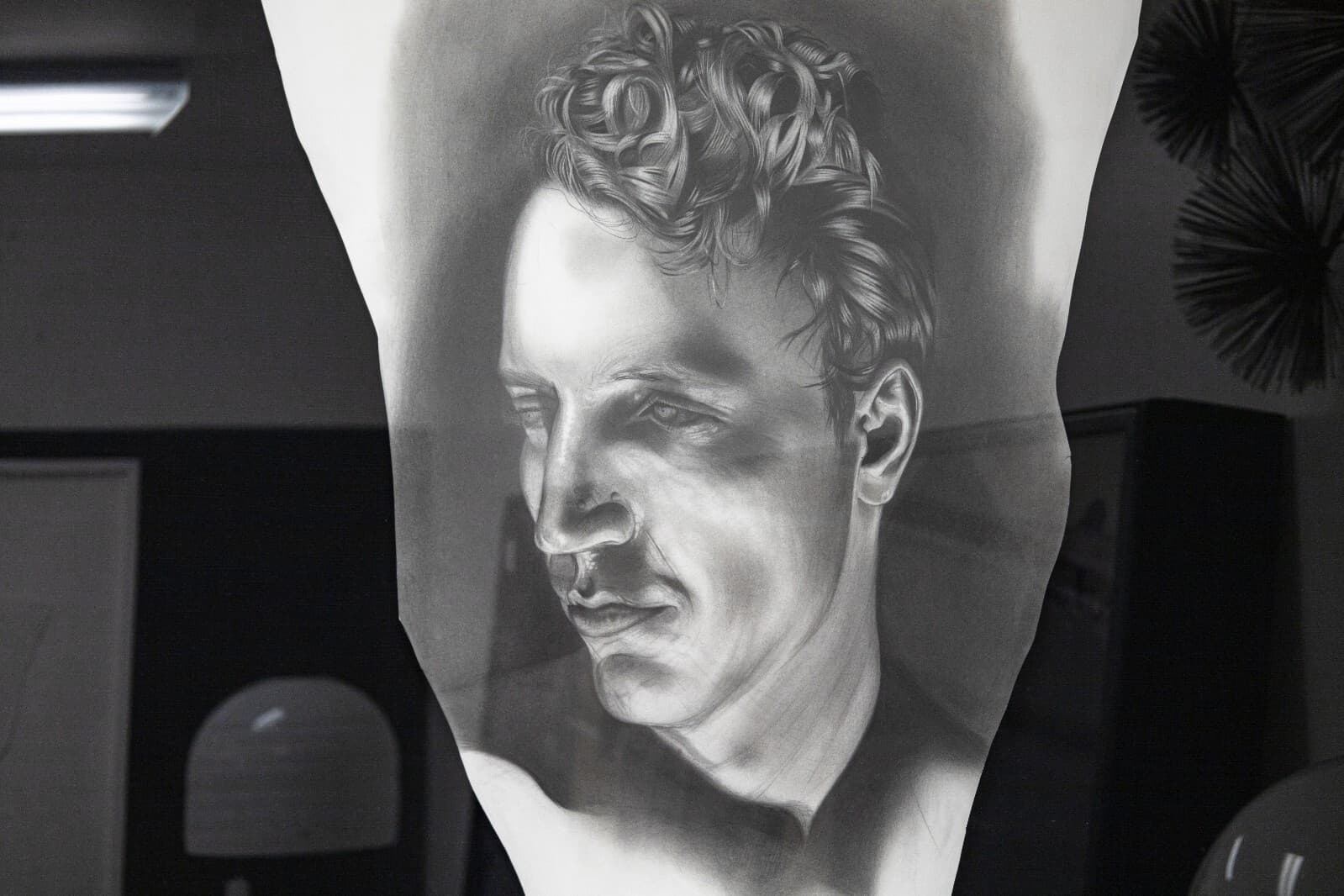 Daniel Samaniego Male Portrait II Graphite & Charcoal Drawing on Paper Framed - Thumbnail 2