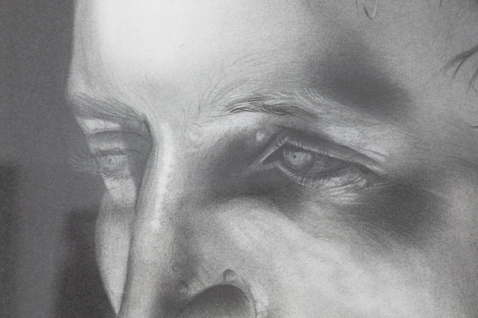 Daniel Samaniego Male Portrait II Graphite & Charcoal Drawing on Paper Framed - Thumbnail 4