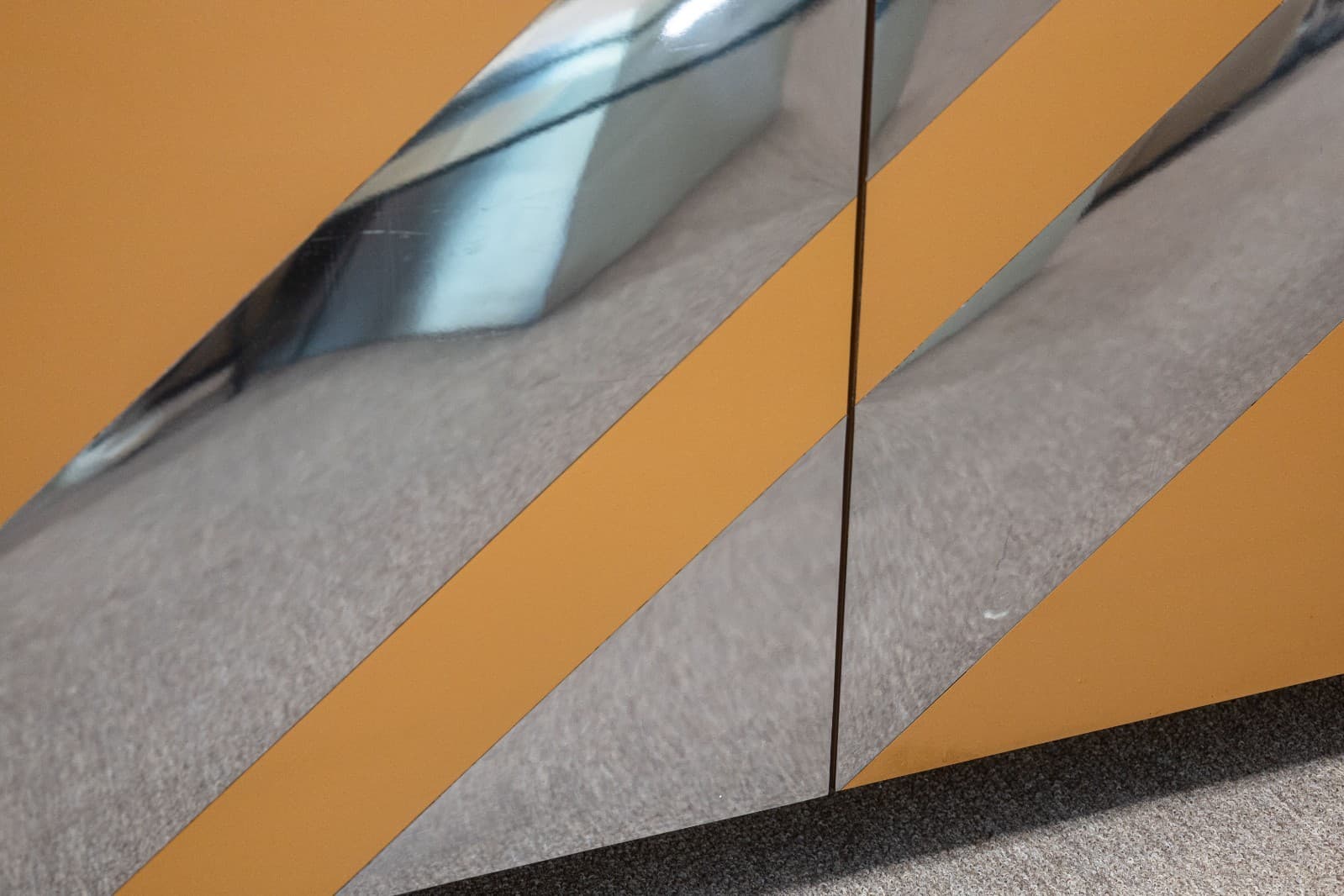 Contemporary Custom Made Beige Laminate and Chrome Striped Credenza Sideboard - Thumbnail 6