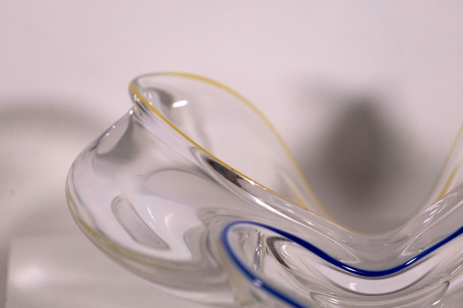 Frantisek Zemek Signed Blue and Yellow Abstract Glass Sculpture with Dual Bowls - Thumbnail 7