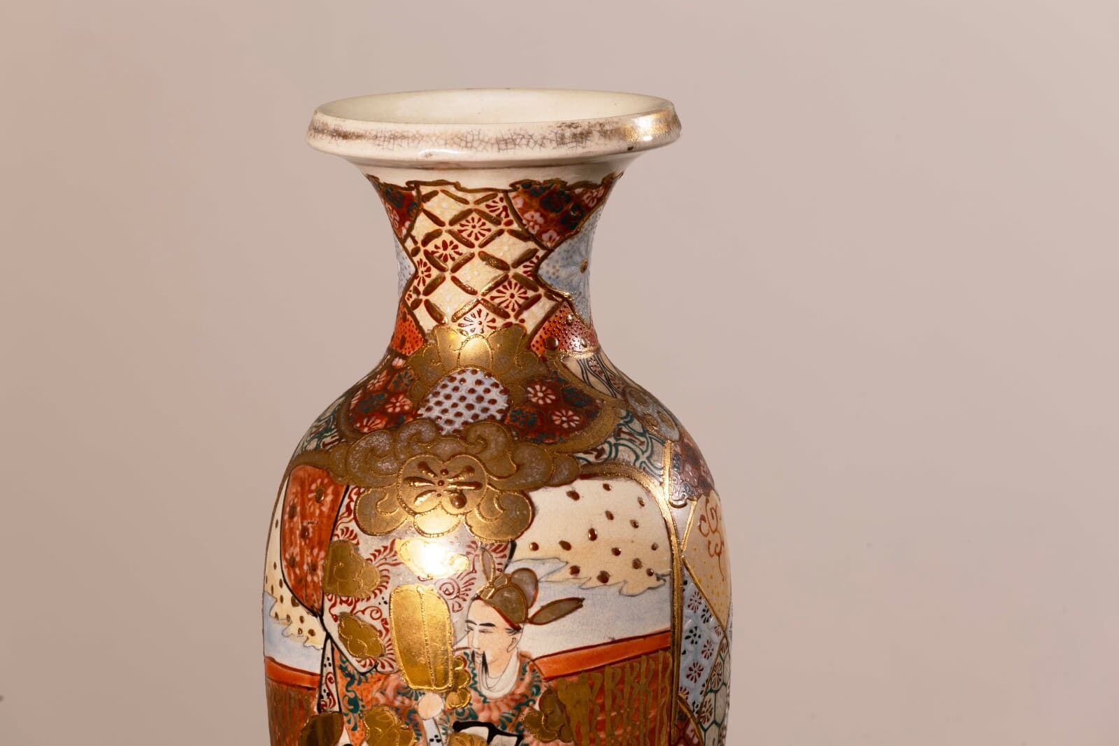 Antique Vintage Japanese Meiji Satsuma Earthenware Hand Painted Vase - Thumbnail 3