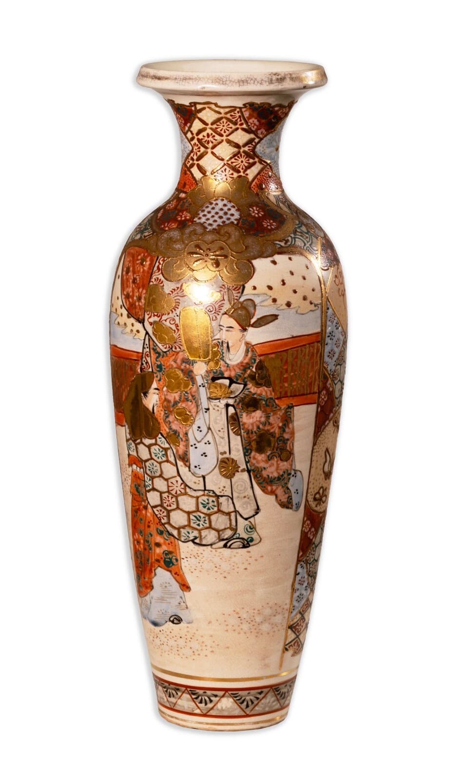 Antique Vintage Japanese Meiji Satsuma Earthenware Hand Painted Vase - Thumbnail 2