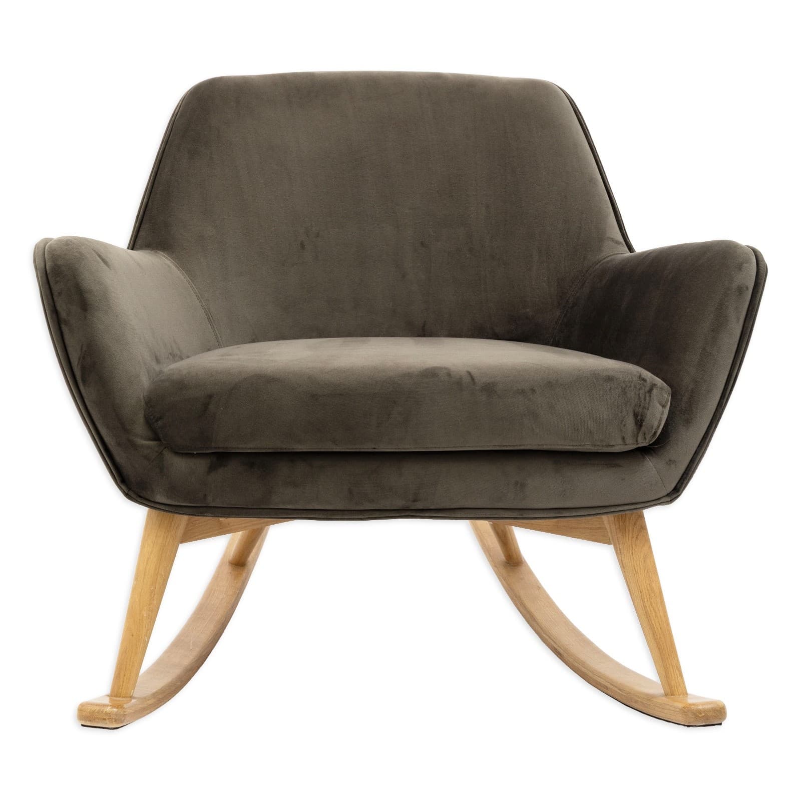 Contemporary Gray Velvet Upholstered Rocking Chair With Wooden Runners - Thumbnail 2