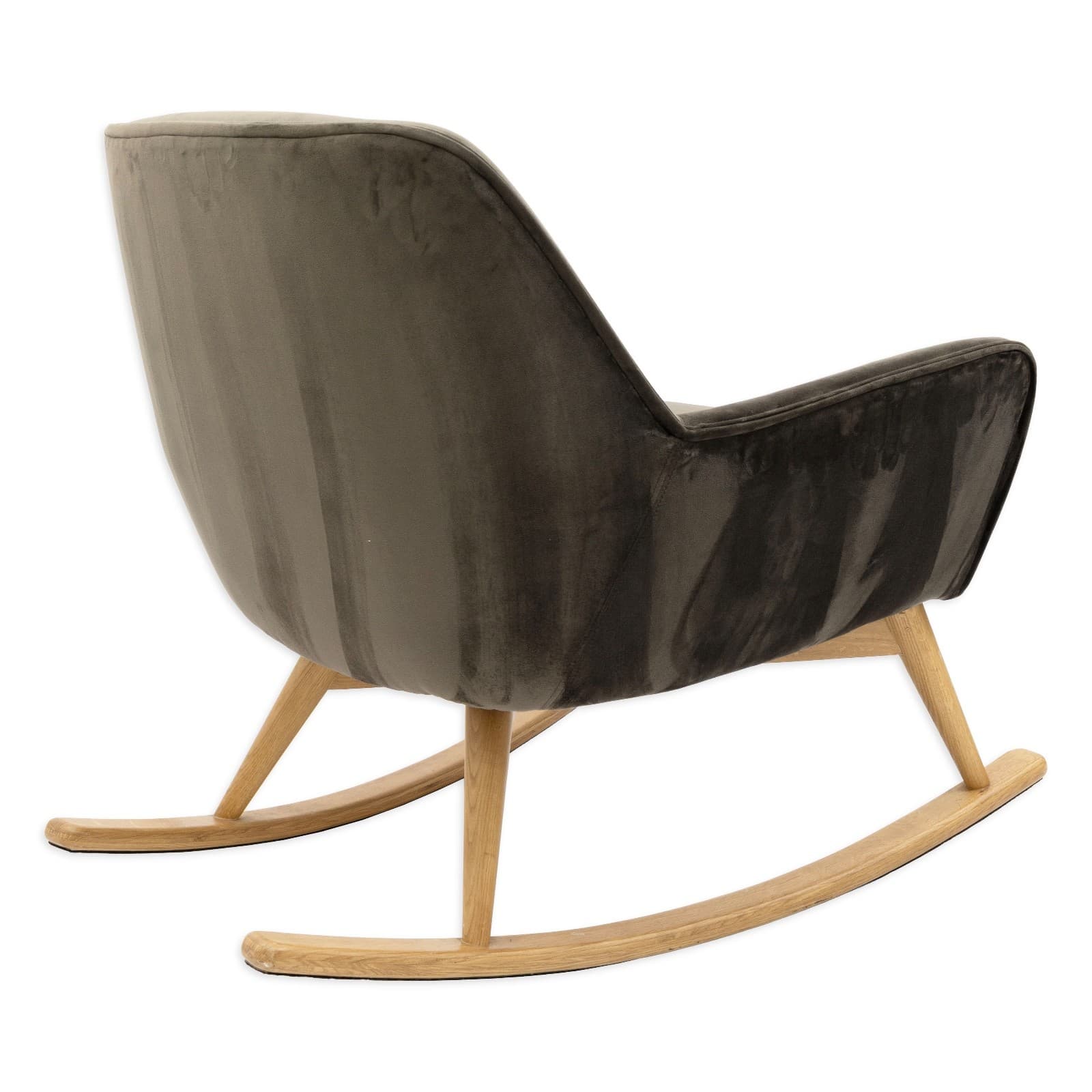 Contemporary Gray Velvet Upholstered Rocking Chair With Wooden Runners - Thumbnail 3