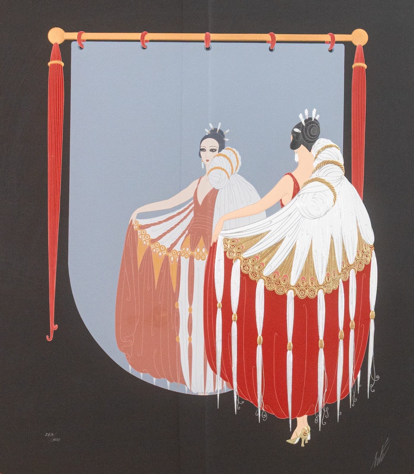 Erté The Mirror Signed Contemporary Art Embossed Serigraph 283/300 Framed 1985 - Thumbnail 2
