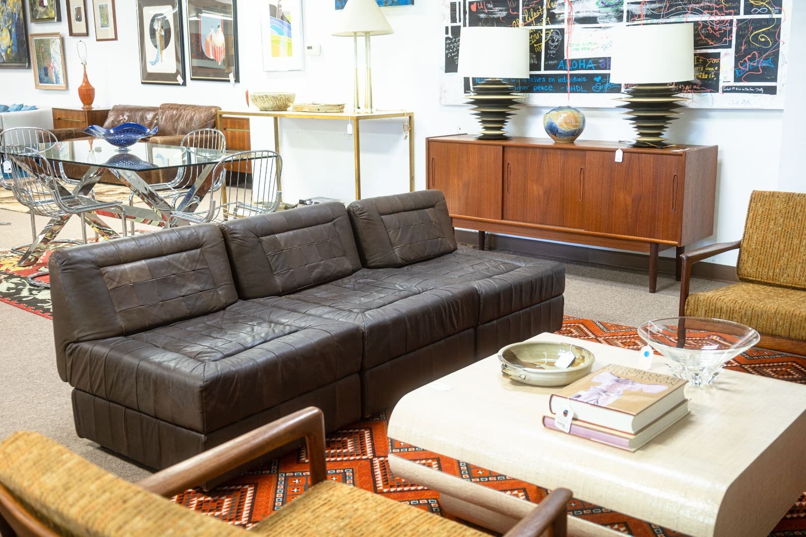Vintage 1960s Percival Lafer MP145 Modular Brown Leather 3pc Sectional Sofa - Thumbnail 2