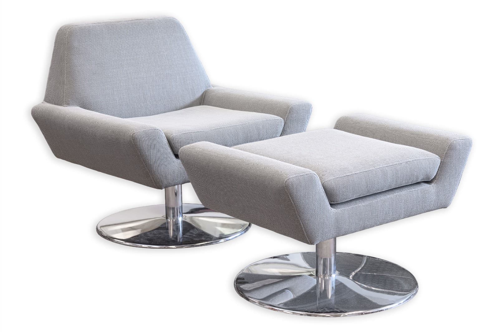 DellaRobbia Tech Contemporary Modern Chrome & Fabric Lounge Chair & Ottoman