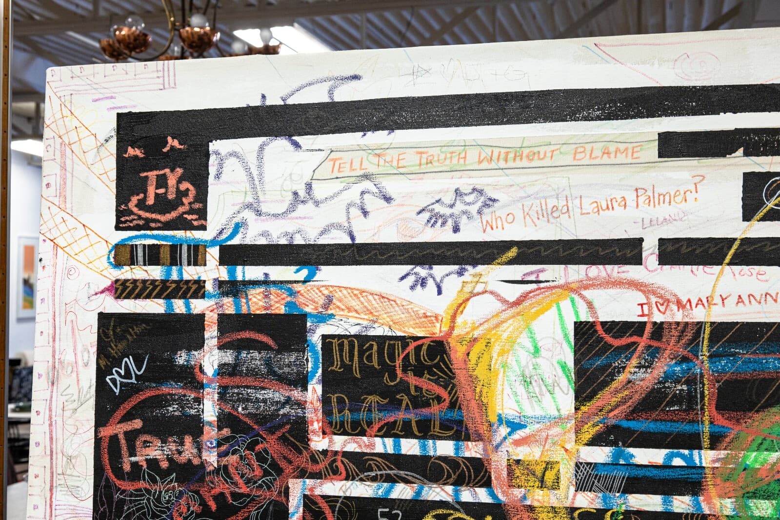 San Francisco CA Artist Collective Signed Mixed-Media Painting on Linen 2000s - Thumbnail 3
