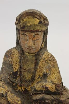 Rare Ancient Asian Buddha Wood Sculpture & Glass Dome - Thumbnail 6