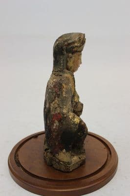 Rare Ancient Asian Buddha Wood Sculpture & Glass Dome - Thumbnail 3