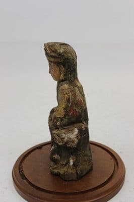 Rare Ancient Asian Buddha Wood Sculpture & Glass Dome - Thumbnail 5