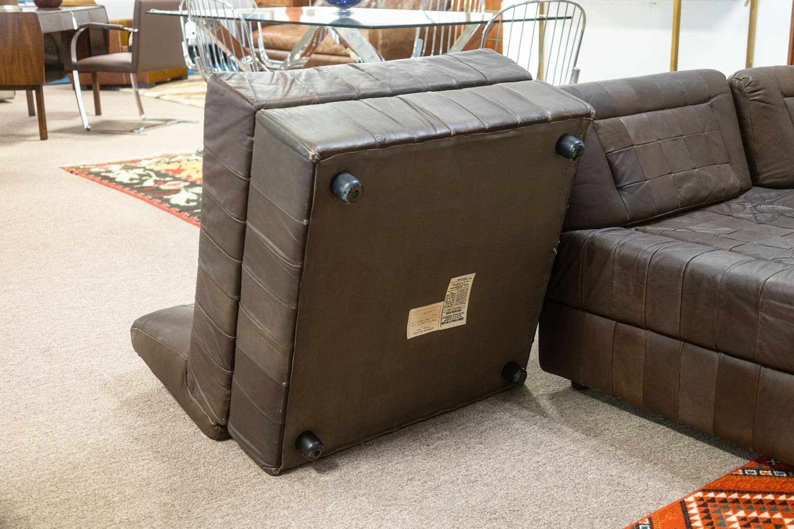 Vintage 1960s Percival Lafer MP145 Modular Brown Leather 3pc Sectional Sofa - Thumbnail 6