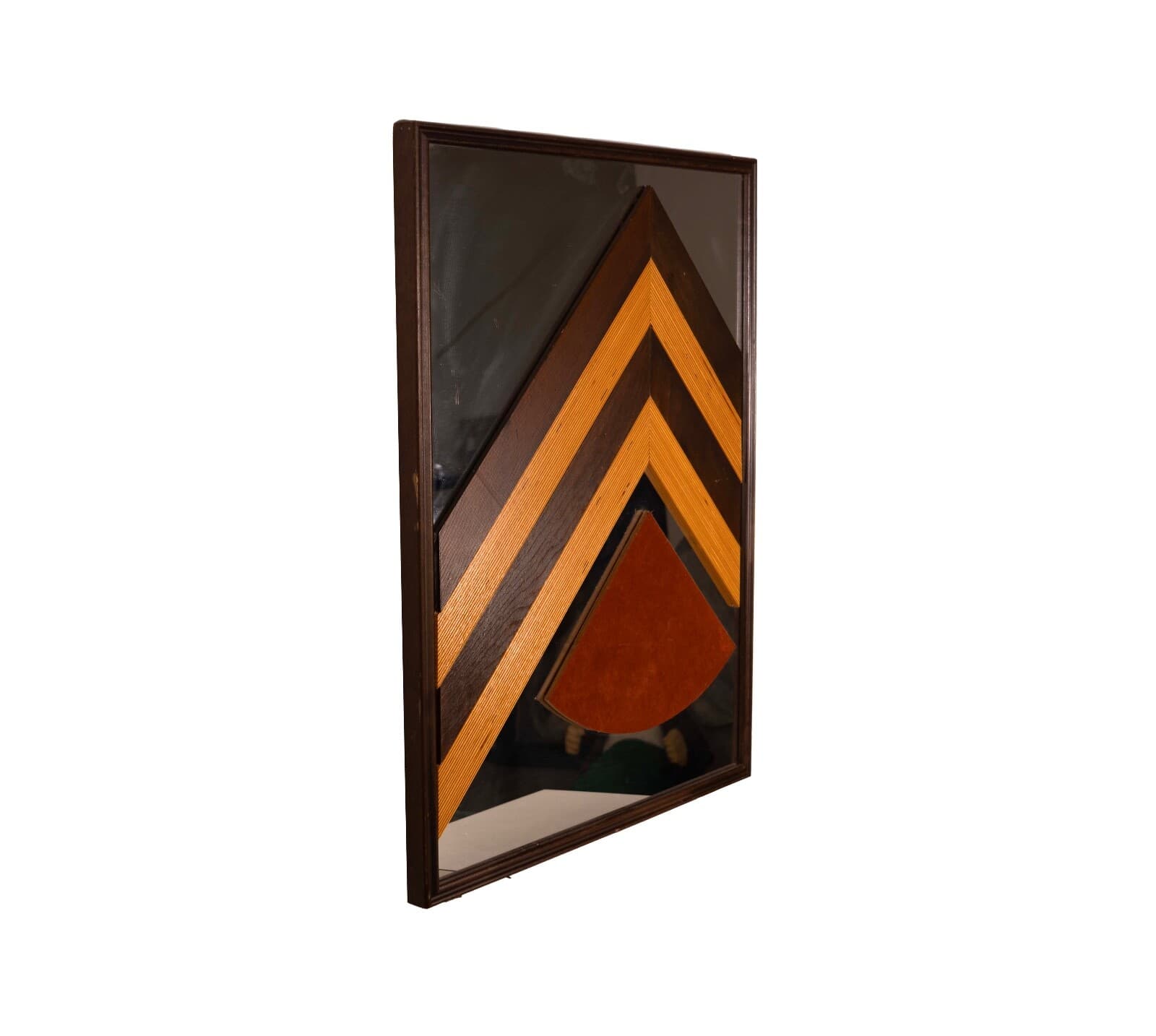 Post Modern Wooden Chevron Design and Leather Patch Mirror - Thumbnail 3