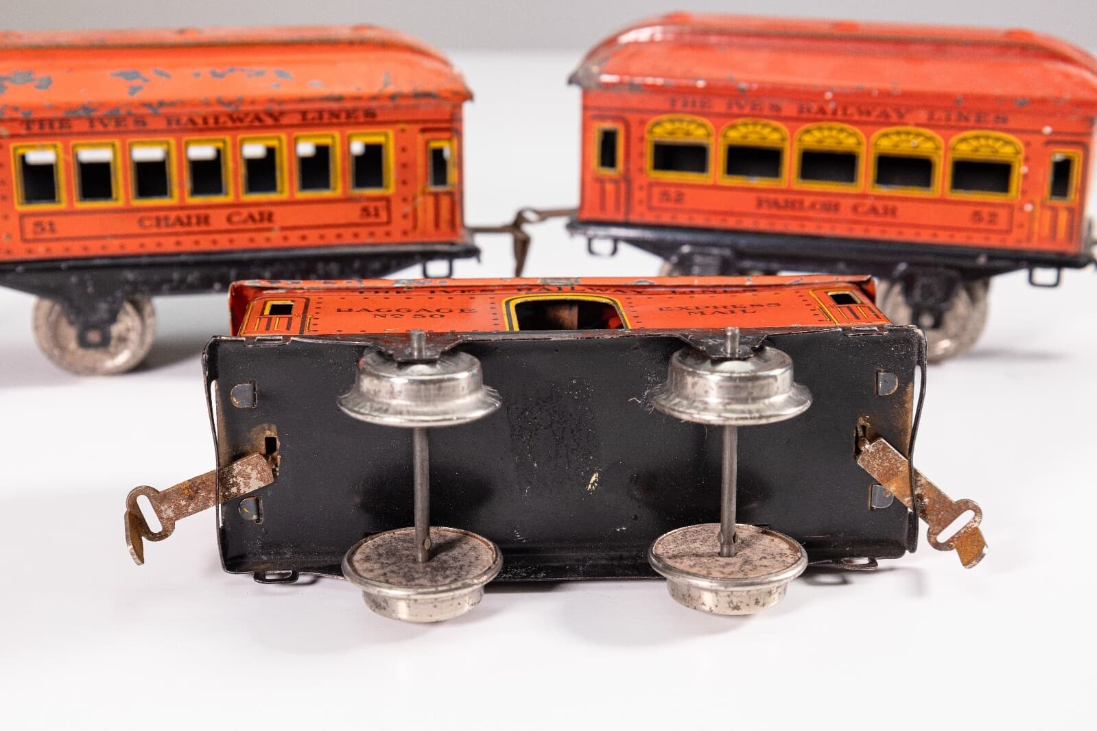 Ives Railway Lines No. 50,51,& 52 Windup Antique Toy Train Lithographed Tinplate - Thumbnail 6