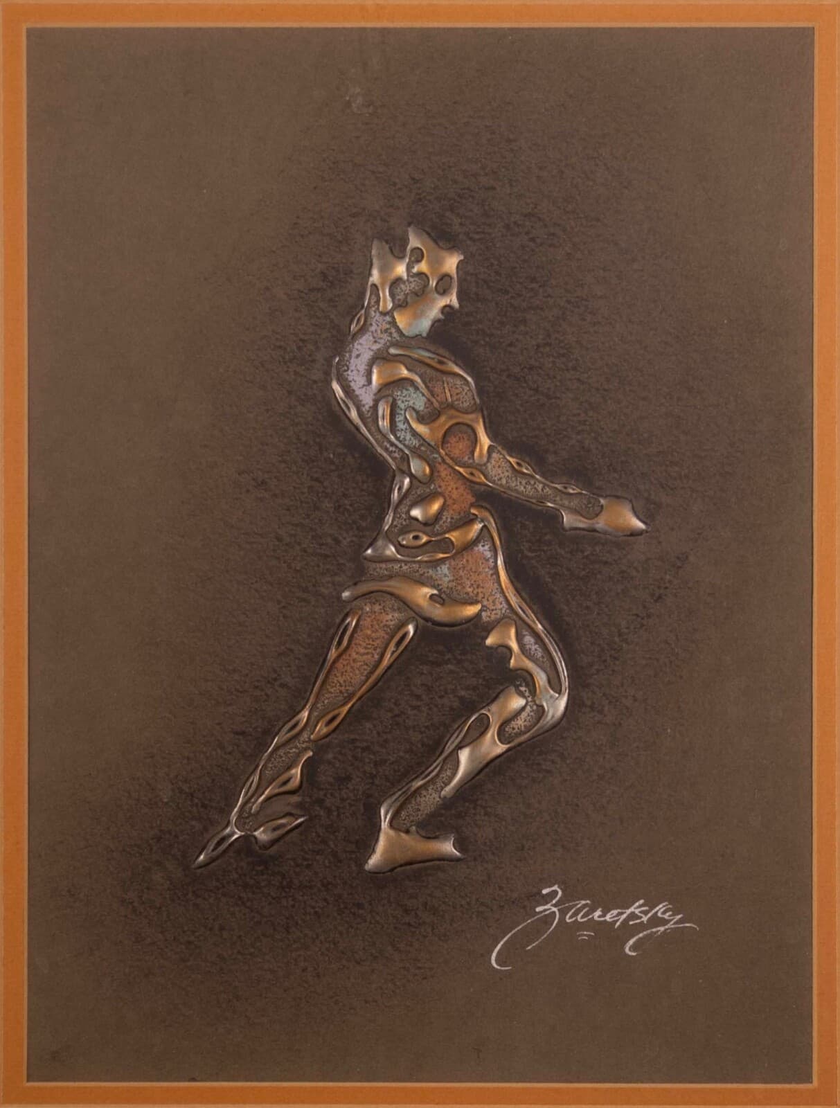 Joel Zaretsky Signed Contemporary Modernist Figurative Mixed Media Metallic Art - Thumbnail 2