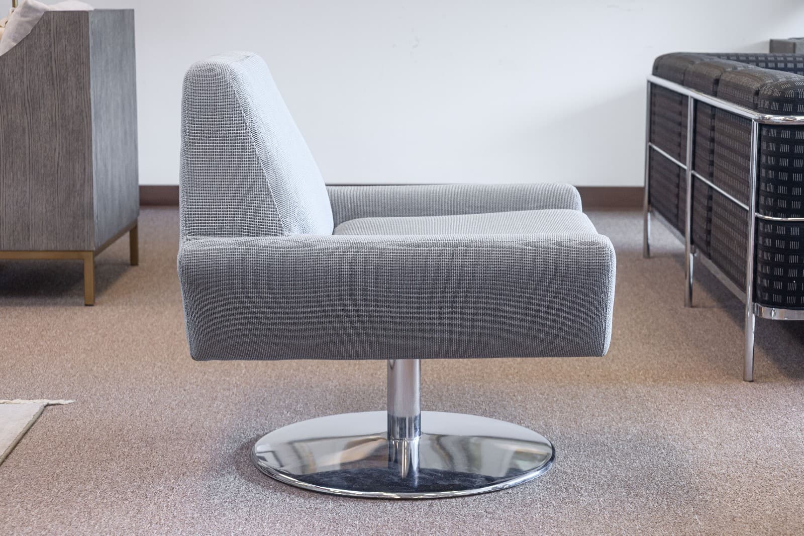 DellaRobbia Tech Contemporary Modern Chrome & Fabric Lounge Chair & Ottoman - Thumbnail 5