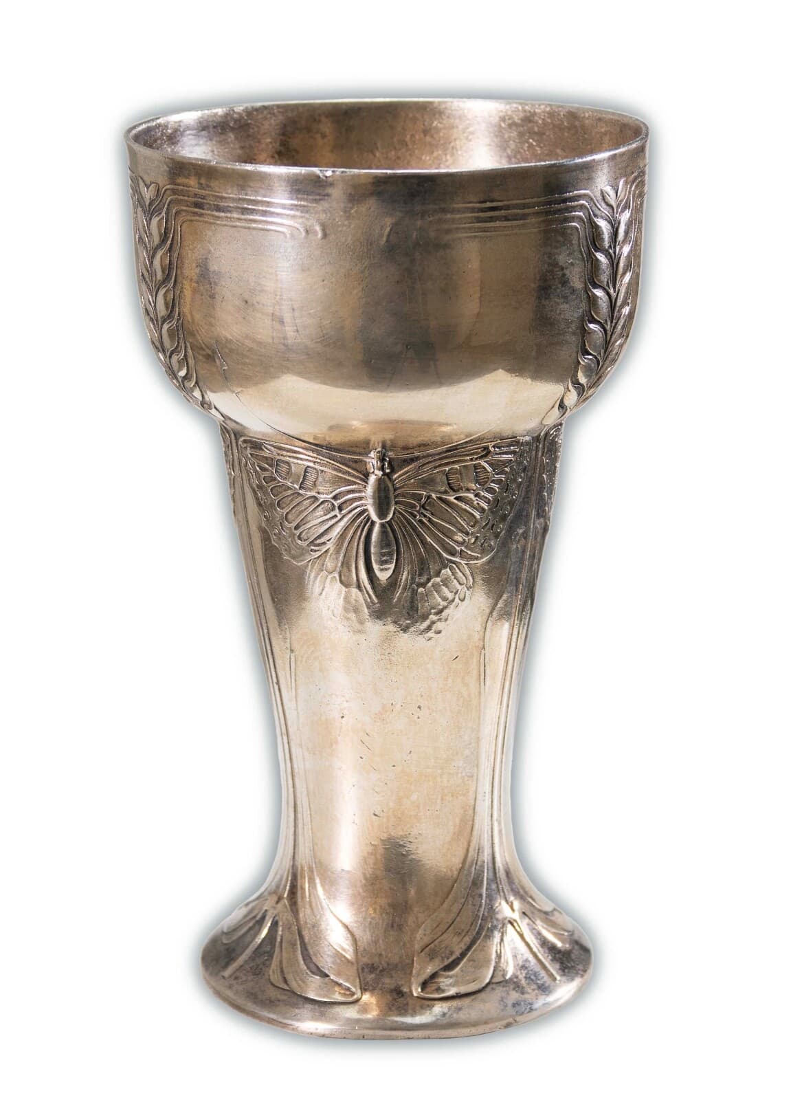 Art Nouveau Kayserzinn 4310 Antique Pewter Mug w/ Butterfly Design German 1900s - Thumbnail 2
