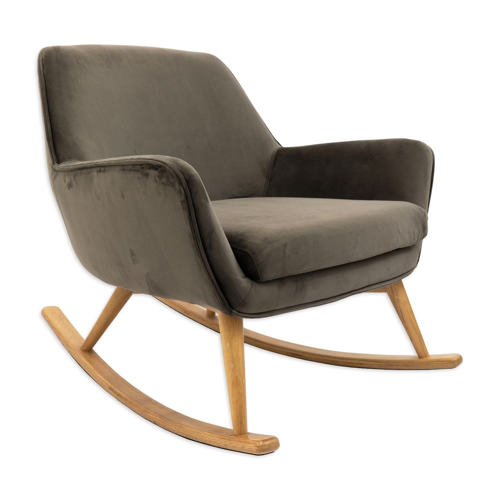 Contemporary Gray Velvet Upholstered Rocking Chair With Wooden Runners