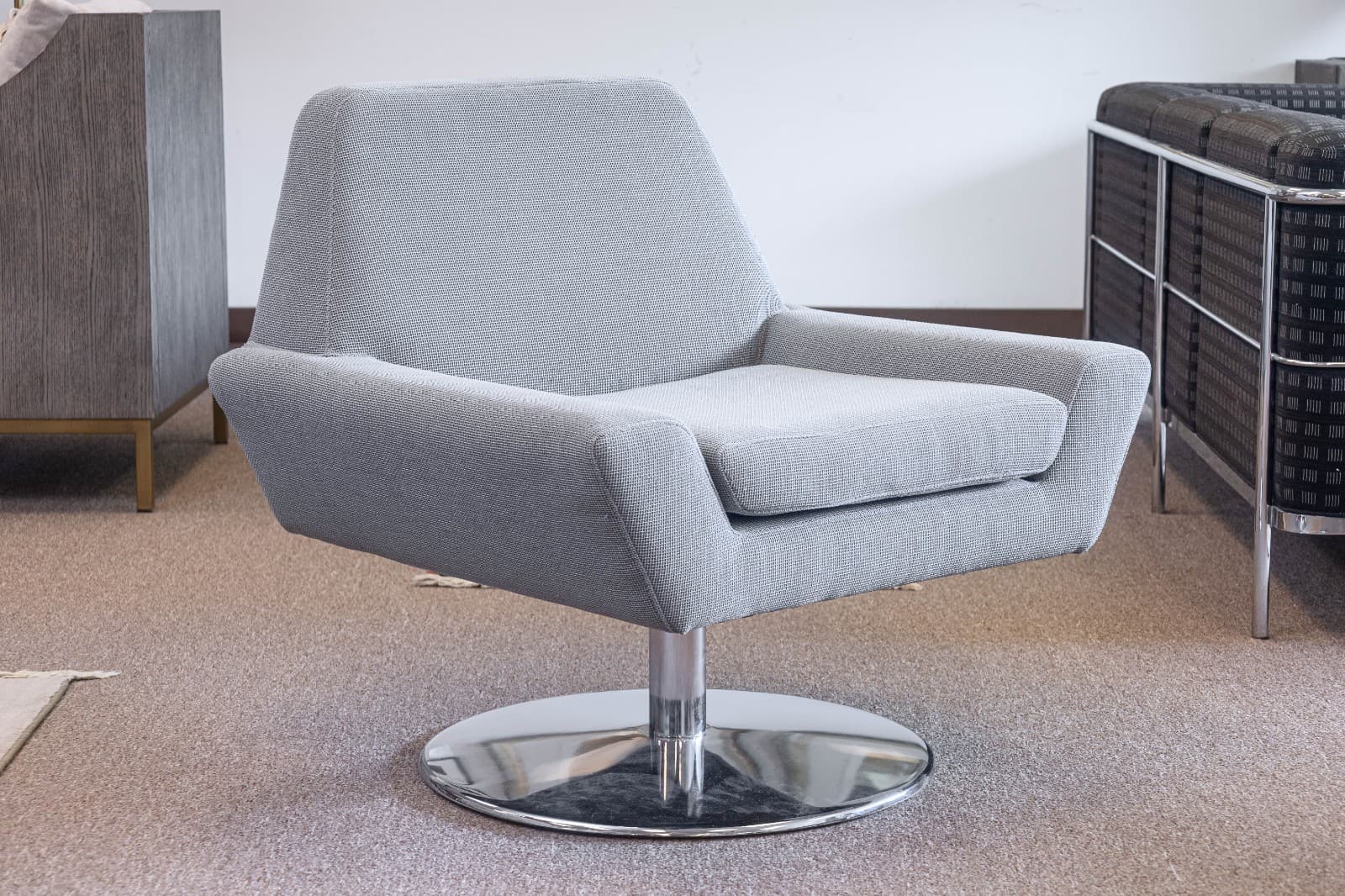 DellaRobbia Tech Contemporary Modern Chrome & Fabric Lounge Chair & Ottoman - Thumbnail 4