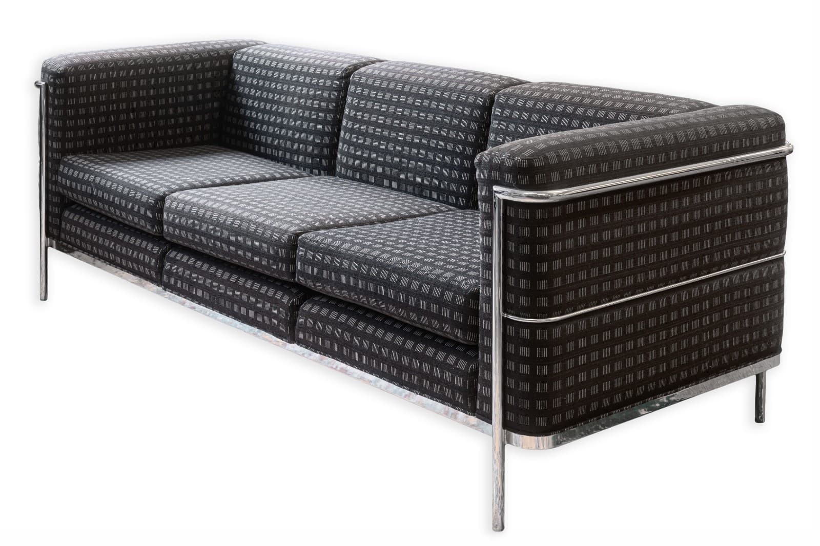 Pair of 1980s Jack Cartwright Corbusier LC2 Style Black Fabric & Chrome Sofas - Thumbnail 3