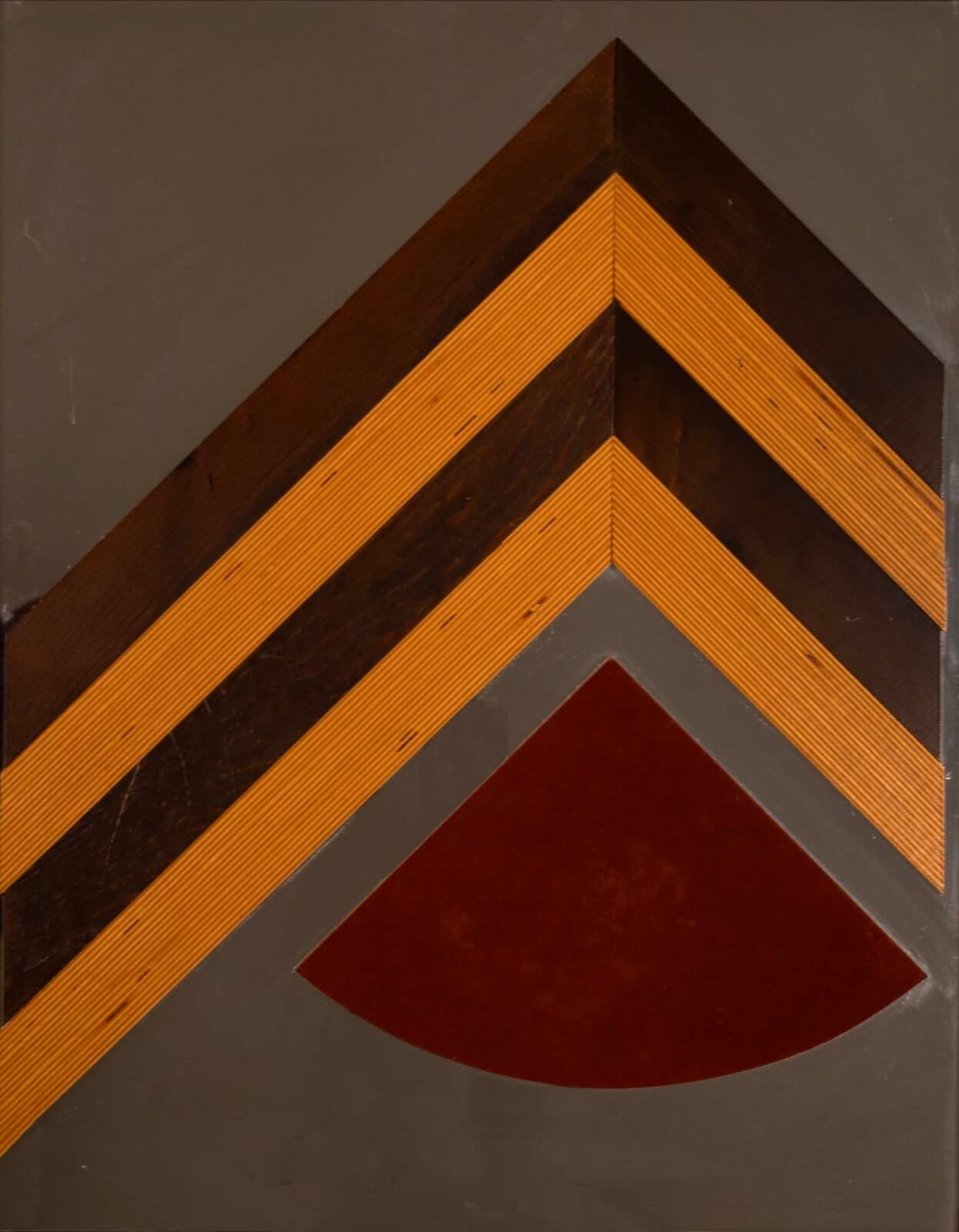 Post Modern Wooden Chevron Design and Leather Patch Mirror - Thumbnail 2
