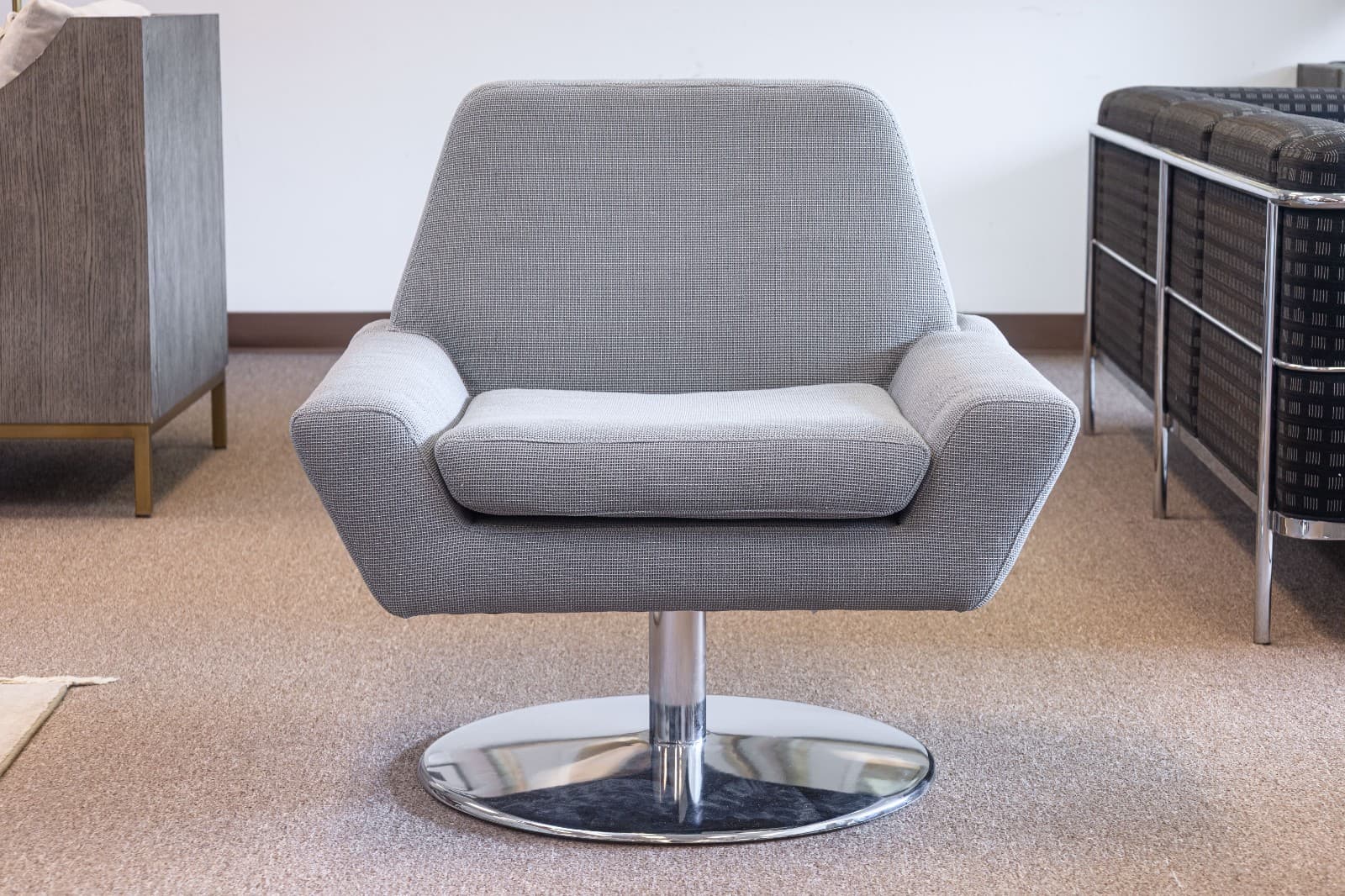 DellaRobbia Tech Contemporary Modern Chrome & Fabric Lounge Chair & Ottoman - Thumbnail 3