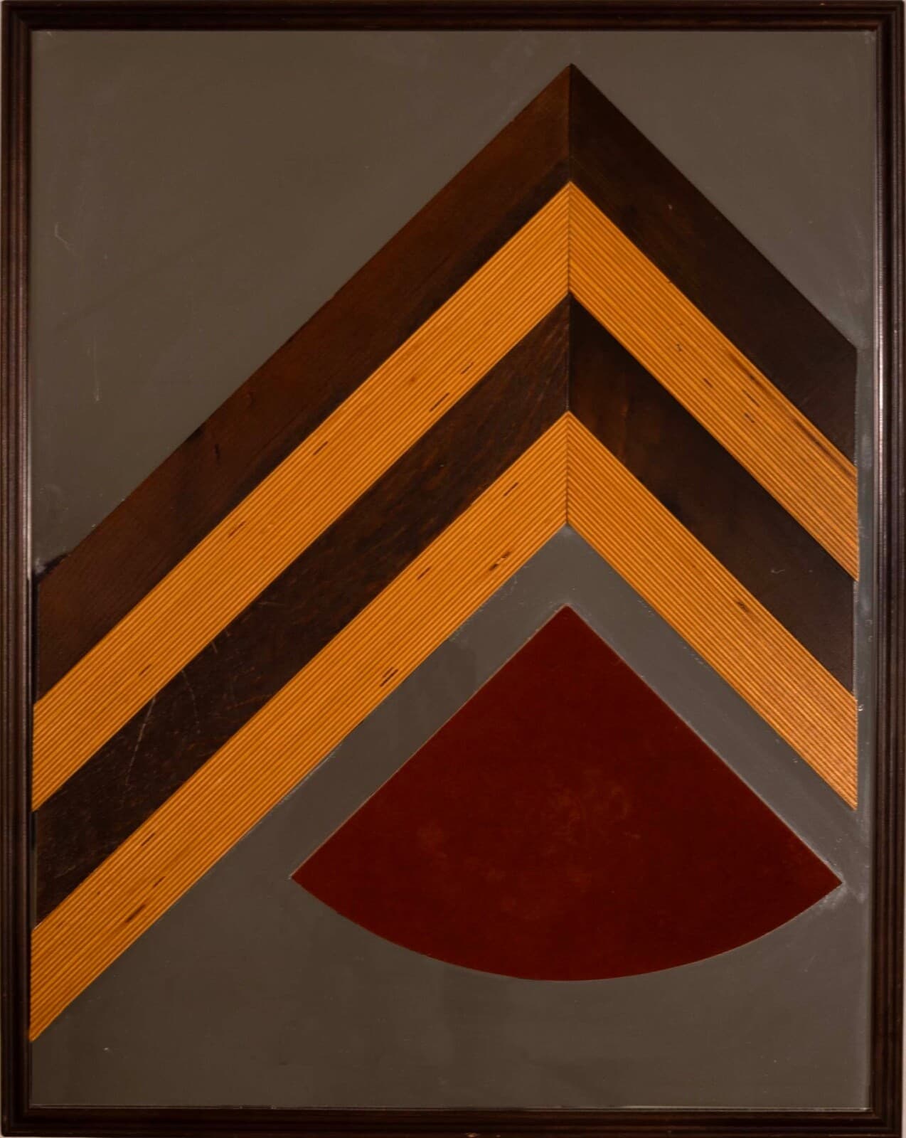 Post Modern Wooden Chevron Design and Leather Patch Mirror