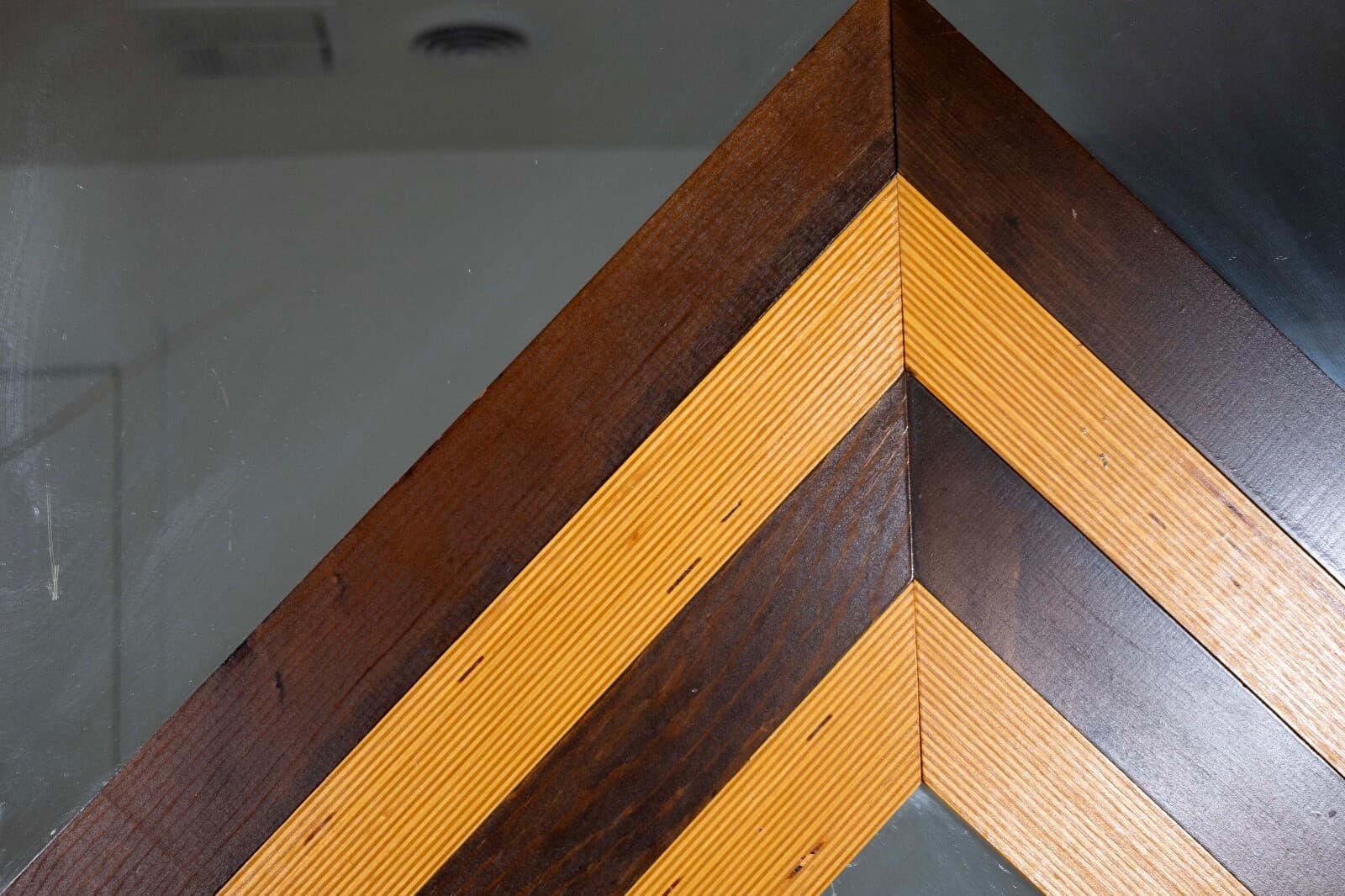 Post Modern Wooden Chevron Design and Leather Patch Mirror - Thumbnail 6