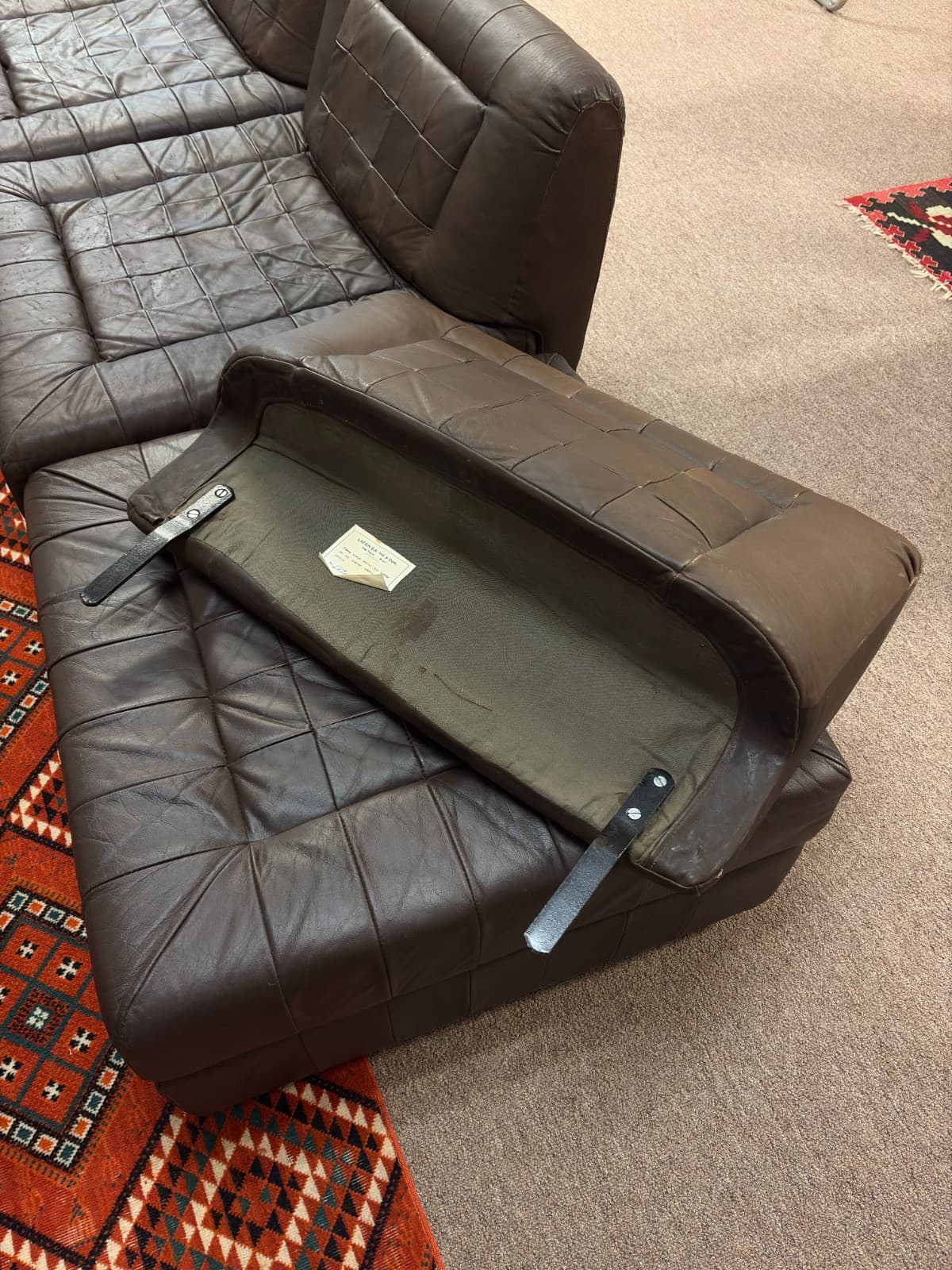 Vintage 1960s Percival Lafer MP145 Modular Brown Leather 3pc Sectional Sofa - Thumbnail 8