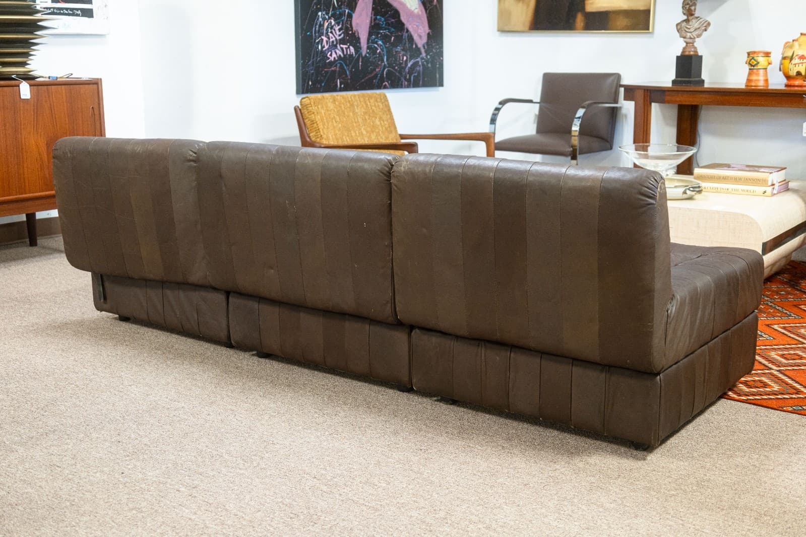 Vintage 1960s Percival Lafer MP145 Modular Brown Leather 3pc Sectional Sofa - Thumbnail 5