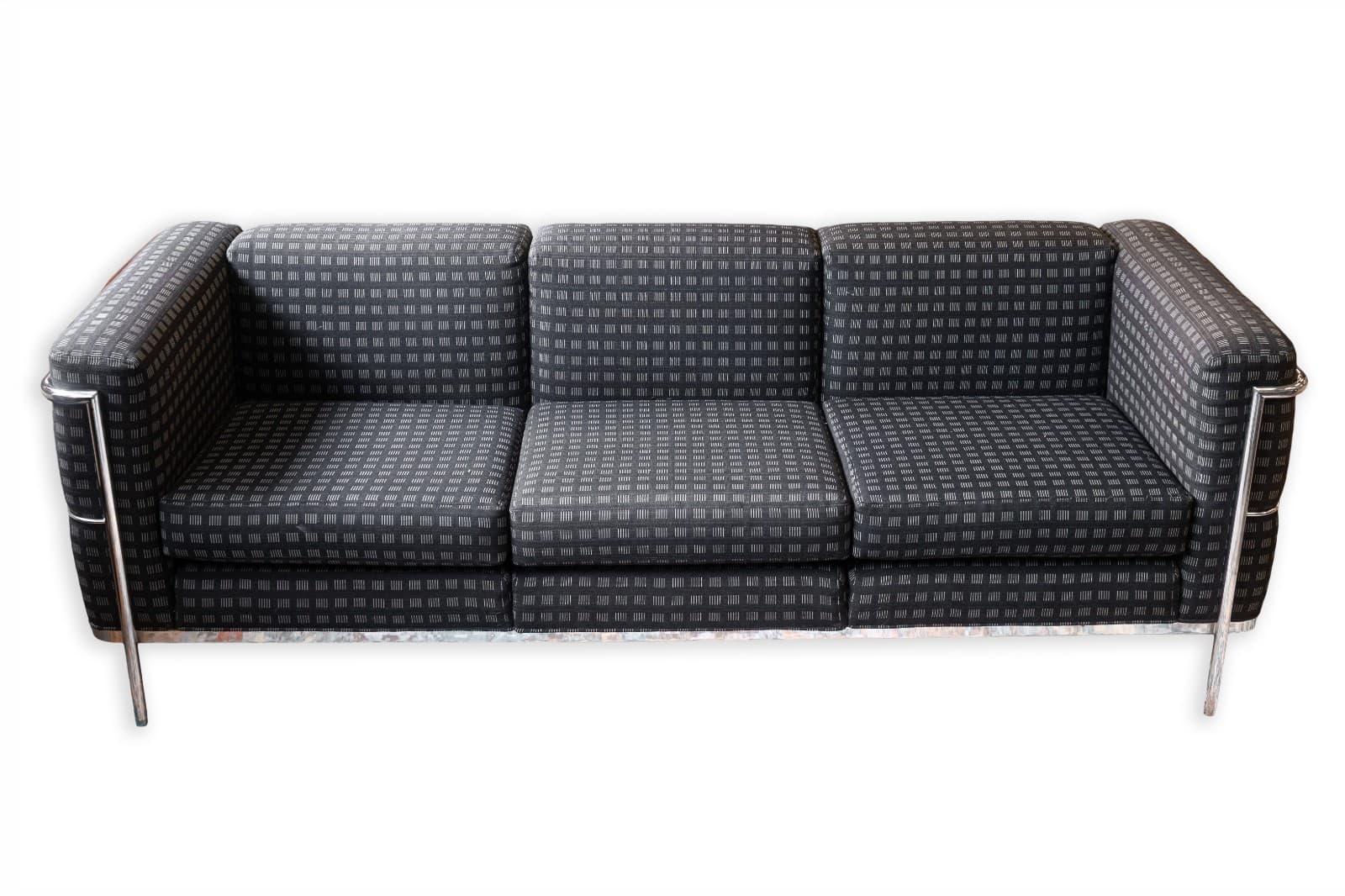 Pair of 1980s Jack Cartwright Corbusier LC2 Style Black Fabric & Chrome Sofas - Thumbnail 4